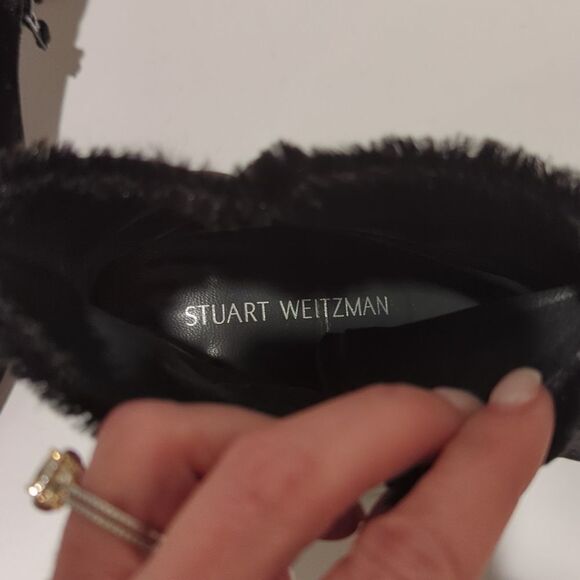 Stuart Weitzman On The Fringe Black Ankle Boots Block Heel Booties Size 8.5 - Picture 7 of 11